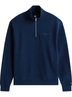 Sweat en coton marine uni avec une coupe droite et un col camionneur
