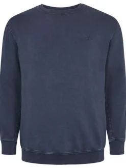 Sweat en coton marine uni avec une coupe droite et un col rond