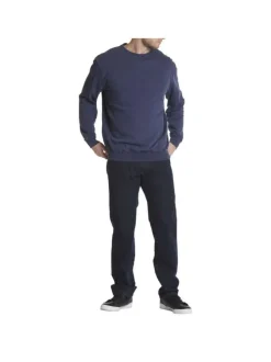 Sweat en coton marine uni avec une coupe droite et un col rond
