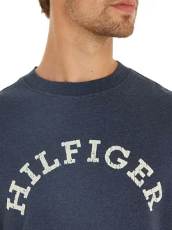 Sweat en coton marine uni avec une coupe droite et un col rond