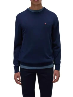 Sweat en coton marine uni avec une coupe droite et un col rond