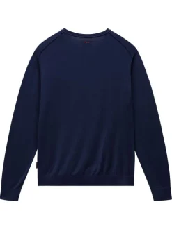Sweat en coton marine uni avec une coupe droite et un col rond