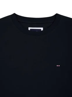 Sweat en coton marine uni avec une coupe droite et un col rond