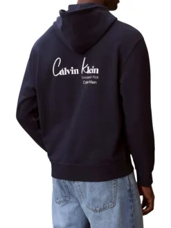Sweat en coton marine uni avec une coupe droite et une capuche