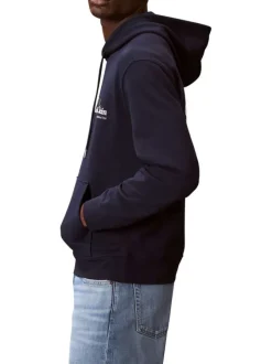 Sweat en coton marine uni avec une coupe droite et une capuche