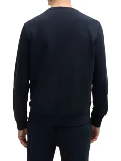 Sweat en coton marine uni avec une coupe regular fit et un patch à la poitrine