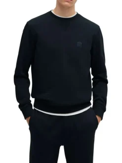 Sweat en coton marine uni avec une coupe regular fit et un patch à la poitrine
