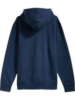 Sweat en coton marine uni à coupe droite avec col à capuche et logo rouge