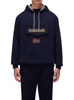 Sweat en coton marine uni à coupe droite avec un col à capuche