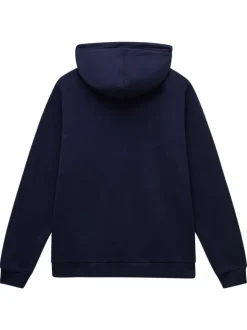Sweat en coton marine uni à coupe droite avec un col à capuche