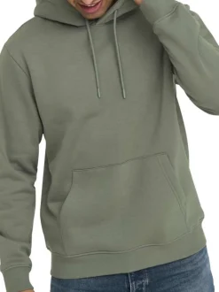 Sweat en coton mélangé ardoise uni droit à capuche avec poche kangourou