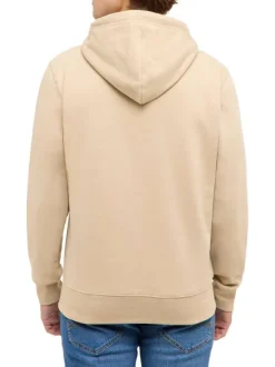 Sweat en coton mélangé beige uni avec une coupe droite et un col à capuche