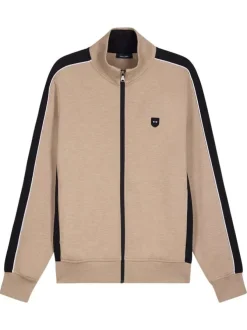 Sweat en coton mélangé beige uni avec une coupe droite et un col montant