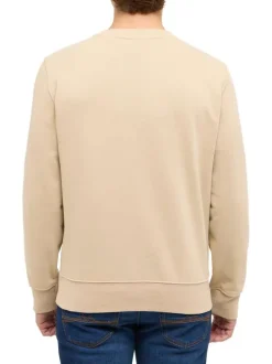 Sweat en coton mélangé beige uni avec une coupe droite et un col rond