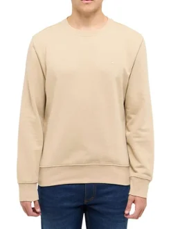 Sweat en coton mélangé beige uni avec une coupe droite et un col rond