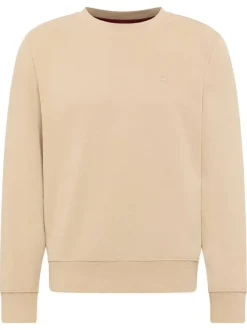 Sweat en coton mélangé beige uni avec une coupe droite et un col rond