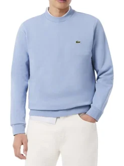 Sweat en coton mélangé bleu à coupe ajustée pourvu d'un col rond
