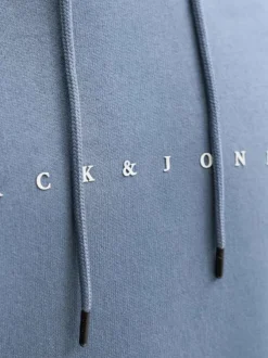 Sweat en coton mélangé bleu à coupe droite pourvu d'un col à capuche