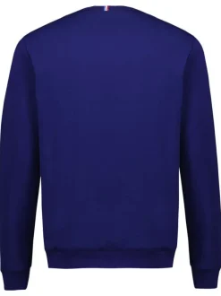 Sweat en coton mélangé bleu uni avec une coupe droite et col rond