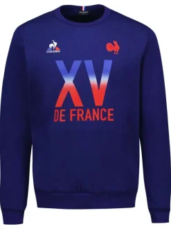 Sweat en coton mélangé bleu uni avec une coupe droite et col rond