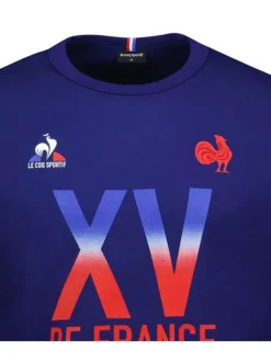 Sweat en coton mélangé bleu uni avec une coupe droite et col rond