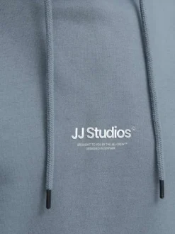 Sweat en coton mélangé bleu uni avec une coupe droite et un col à capuche