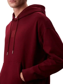 Sweat en coton mélangé bordeaux uni coupe ajustée col à capuche