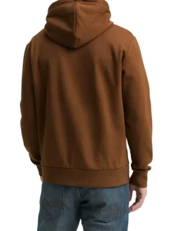 Sweat en coton mélangé camel imprimé fantaisiste avec un col à capuche