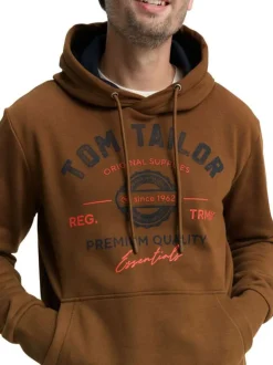 Sweat en coton mélangé camel imprimé fantaisiste avec un col à capuche