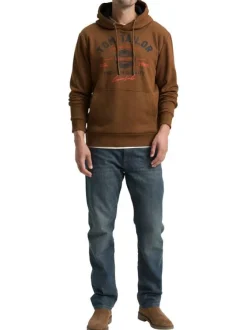 Sweat en coton mélangé camel imprimé fantaisiste avec un col à capuche