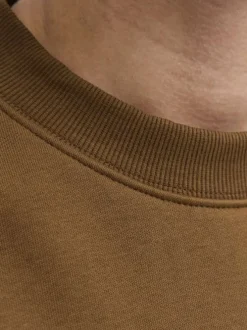 Sweat en coton mélangé camel uni à coupe droite avec un col rond