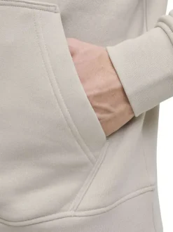 Sweat en coton mélangé écru uni avec une coupe droite et un col à capuche