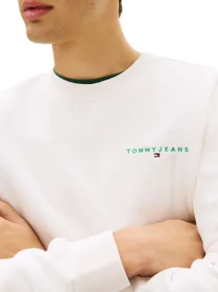 Sweat en coton mélangé écru uni avec une coupe droite et un col rond