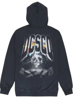 Sweat en coton mélangé gris foncé uni avec coupe droite et une capuche