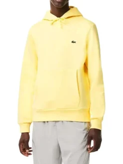 Sweat en coton mélangé jaune uni avec une coupe ajustée à capuche