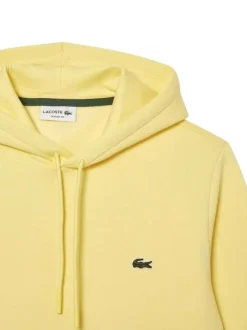 Sweat en coton mélangé jaune uni avec une coupe ajustée à capuche