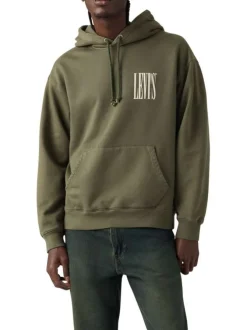 Sweat en coton mélangé kaki uni avec une coupe droite et une capuche