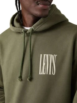 Sweat en coton mélangé kaki uni avec une coupe droite et une capuche