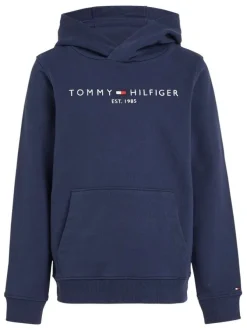 Sweat en coton mélangé marine avec logo brodé à la poitrine coupe droite