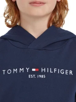 Sweat en coton mélangé marine avec logo brodé à la poitrine coupe droite