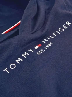 Sweat en coton mélangé marine avec logo brodé à la poitrine coupe droite