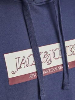 Sweat en coton mélangé marine avec logo rouge imprimé et un col à capuche