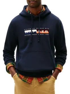 Sweat en coton mélangé marine fantaisie avec un col à capuche