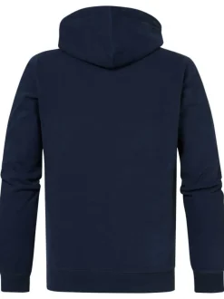 Sweat en coton mélangé marine uni avec une coupe droite et un col à capuche