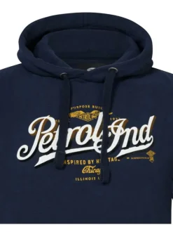 Sweat en coton mélangé marine uni avec une coupe droite et un col à capuche
