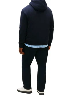 Sweat en coton mélangé marine uni avec une coupe droite et un col à capuche