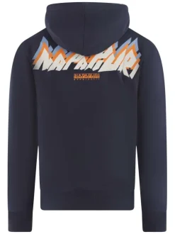 Sweat en coton mélangé marine uni avec une coupe droite et un col à capuche