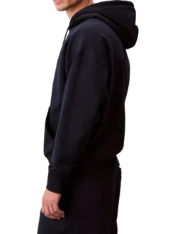 Sweat en coton mélangé marine uni coupe ajustée col à capuche