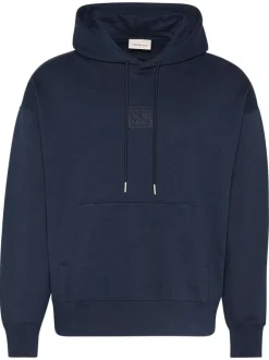 Sweat en coton mélangé marine uni coupe ajustée col à capuche