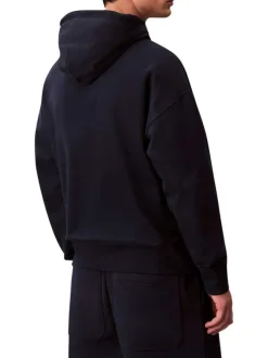 Sweat en coton mélangé marine uni coupe ajustée col à capuche